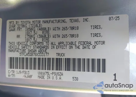 2025 Toyota Tundra Sr5 4Wd from USA, damaged, VIN 5TFLA5DB7SX333177
